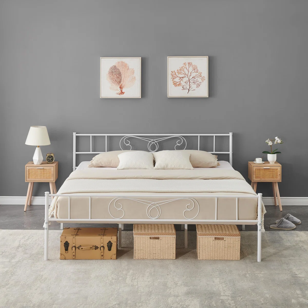 Twin Size Metal Bed Frame Platform with Headboard and Footboard,No Box Spring Needed, Easy Assembly,White - Image 2