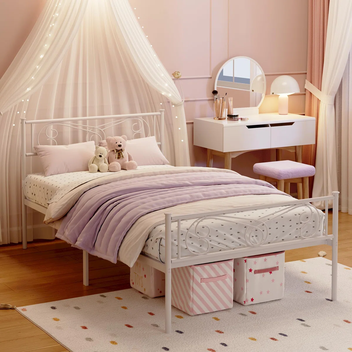 Twin Size Metal Bed Frame Platform with Headboard and Footboard,No Box Spring Needed, Easy Assembly,White - Image 4