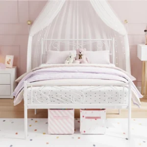 Twin Size Metal Bed Frame Platform with Headboard and Footboard,No Box Spring Needed, Easy Assembly,White