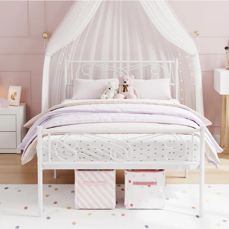 Twin Size Metal Bed Frame Platform with Headboard and Footboard,No Box Spring Needed, Easy Assembly,White